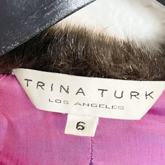 Trina Turk coat with fur trim collar in fuchsia purple 6
